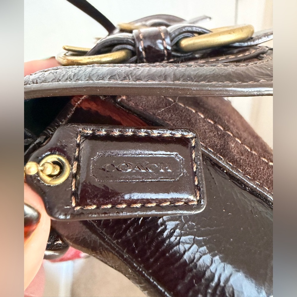 Y2K Rare Vtg Coach Garcia Double Clutch Brown Patent Leather & Suede Mini Bag - Picture 6 of 6